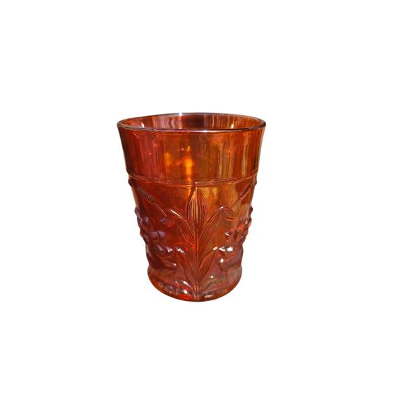 Set of 5 Fenton WATERLILY and CATTAILS Marigold 8 Oz  Carnival Glass Marigold Cattails And Water Lily Set Of 4 Tumblers